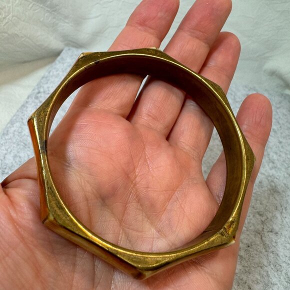 Hexagon-Shaped Vintage Brass Bone Bangle Bracelet 70's BoHo statement piece - Picture 7 of 10